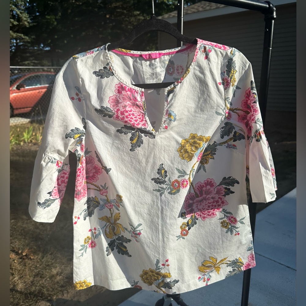 Joules Floral Tunic Top | Split Neck 3/4 Sleeve | Size Medium